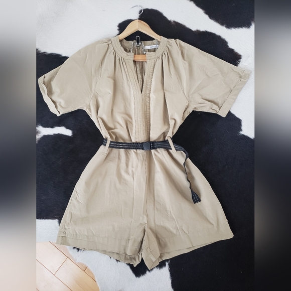 MNG mango khaki safari romper jumpsuit sz  L - Picture 5 of 12